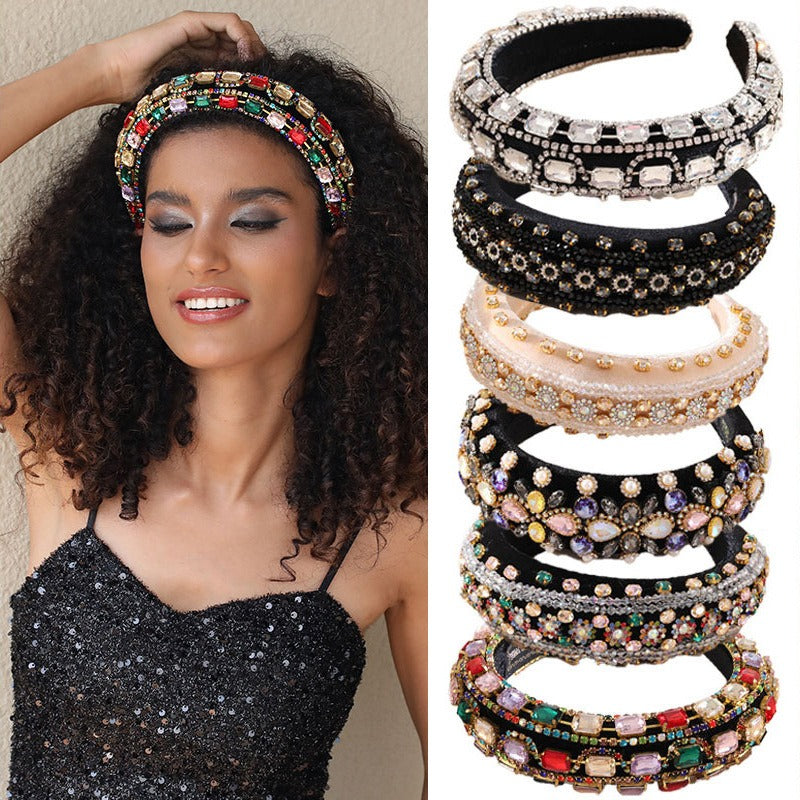 Retro Baroque colored glass drill sponge hair hoop - Korvel