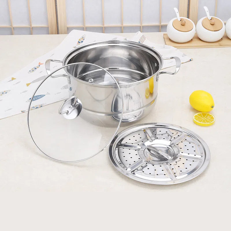 Stainless steel cookware set of 18 pieces household kitchen set soup pot set 16-26cm cutlery set pot set - Korvel