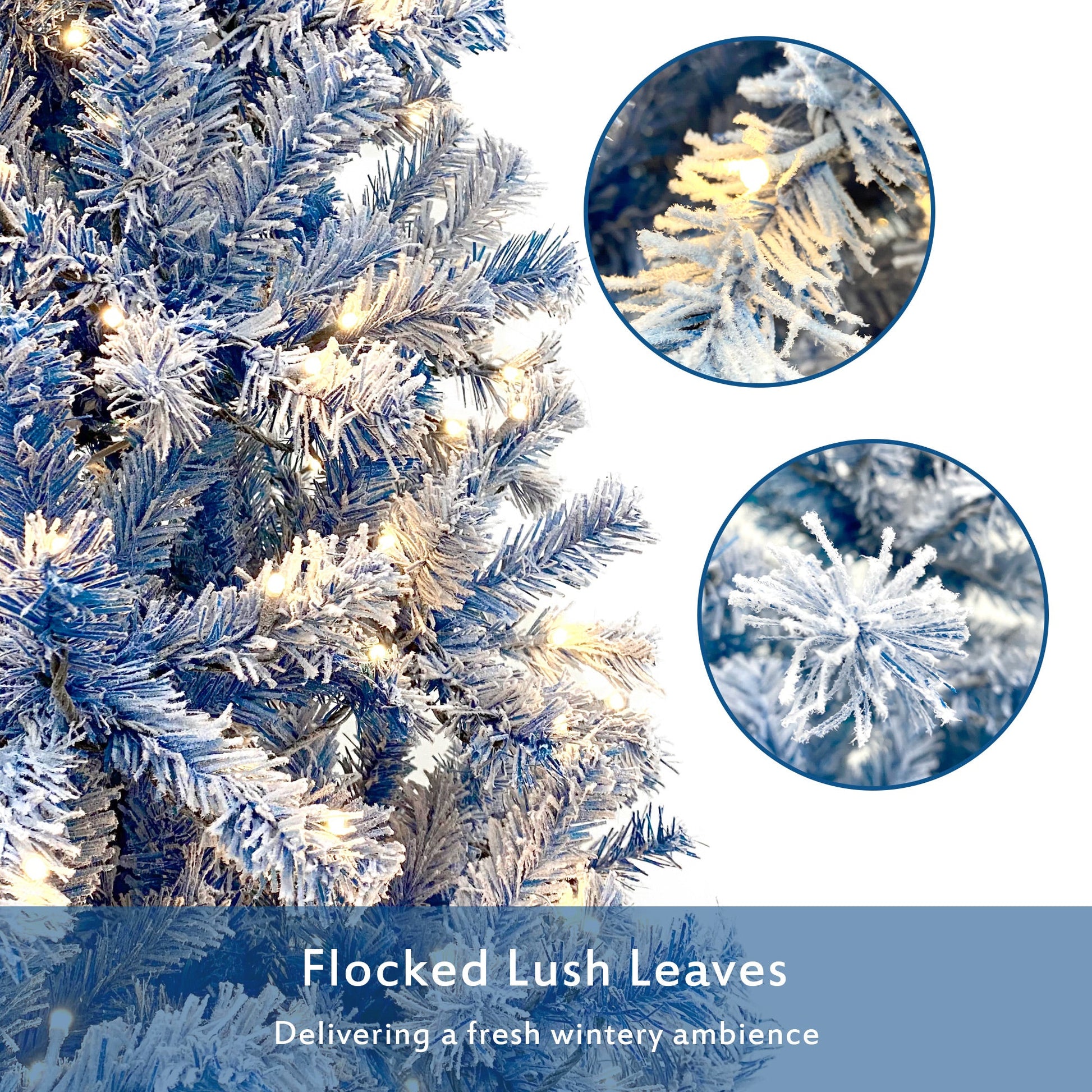 6FT pre ignited hinge chain artificial fir Christmas tree, Christmas tree snowflake flocking person with 750 Christmas branches - Korvel