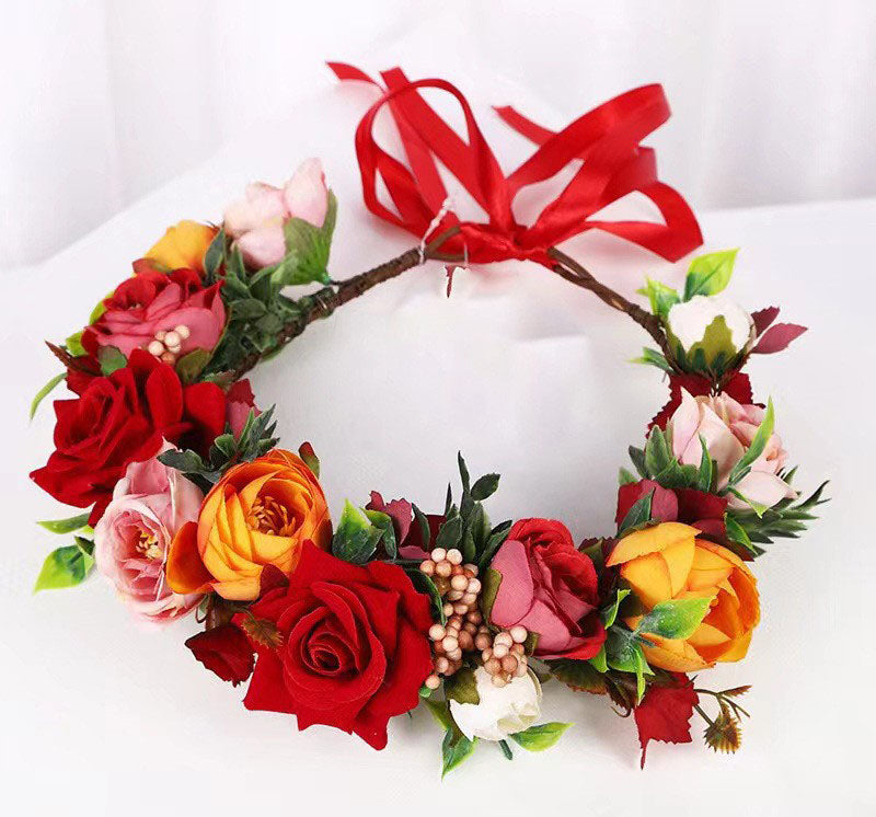 Simulated Rose Blossoms Adjustable Headwear Wreath Bridal Forest Flower Wedding Photography Scale Pretend - Korvel