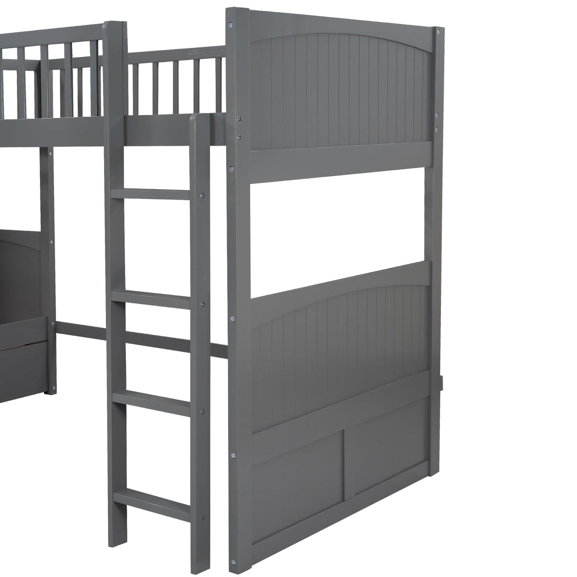 Twin Size Bunk Bed with a Loft Bed attached, with Two Drawers,Gray - Korvel