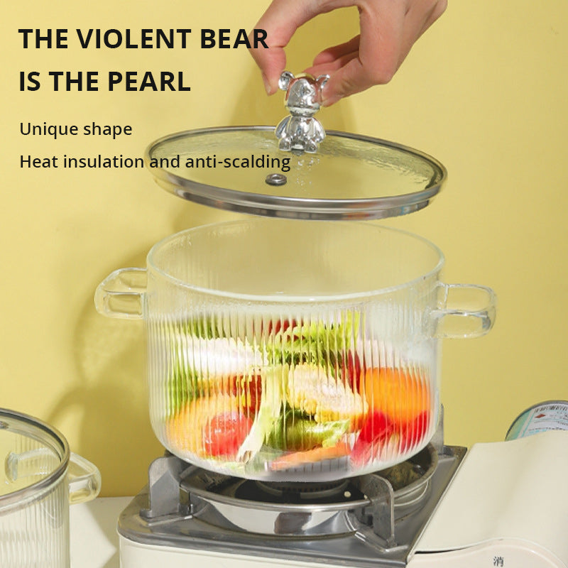 Small Bear Soup Bowl, Large Household New High Beauty Salad Bowl, Instant Noodle Bowl with Cover, Double Ear Glass Pot - Korvel