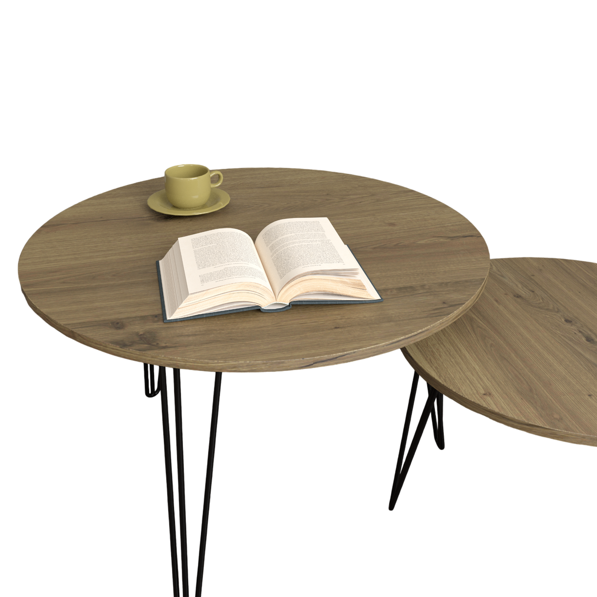 27.56'' Round Nesting Coffee Table Set of 2, Circular Nesting End Table Set  Sturdy Metal Base for Living Room, bedroom, Brown - Korvel