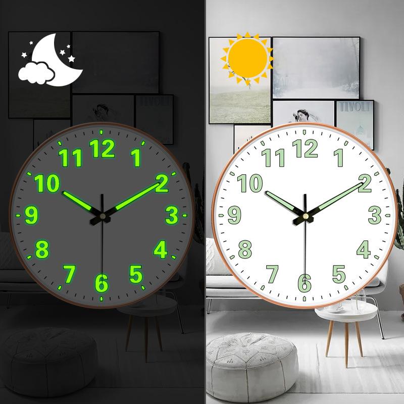 8-inch [20CM] creative living room clock, night light bedroom, simple and non perforated clock wall, clock watch wall - Korvel