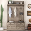 Hall tree with storage desk, entrance desk with drawers and 5 hooks, display rack,Oak - Korvel