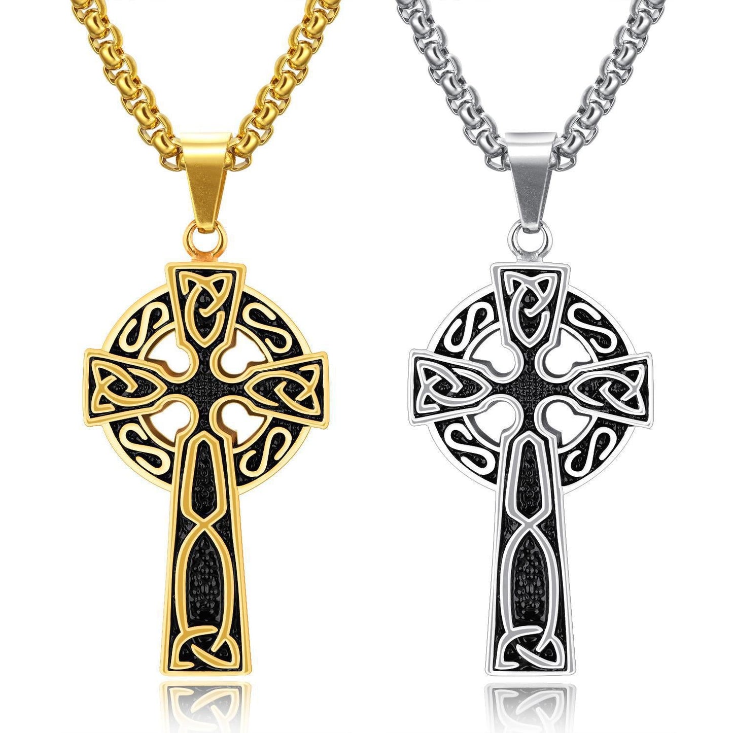 Collier en chaîne en perles croix spiralées en acier titane