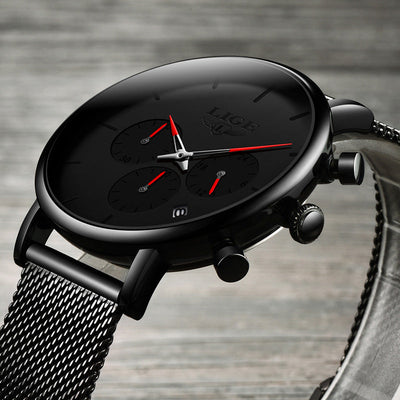 LIGE Men's Ultra Thin Multi-Functional Waterproof Quartz Watch