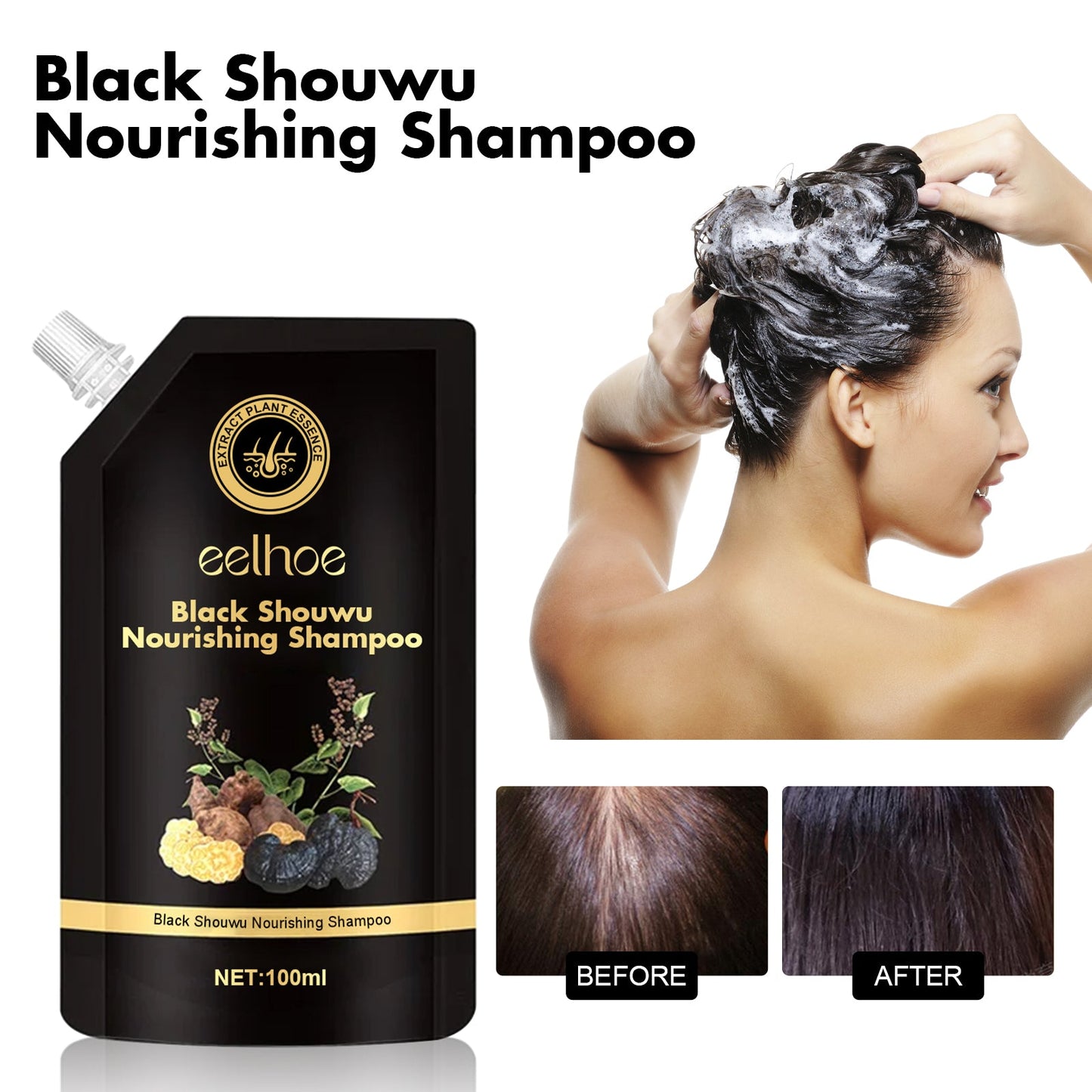 Champú de Ganoderma Multiflorum Negro para el Cuidado del Cabello Lujo