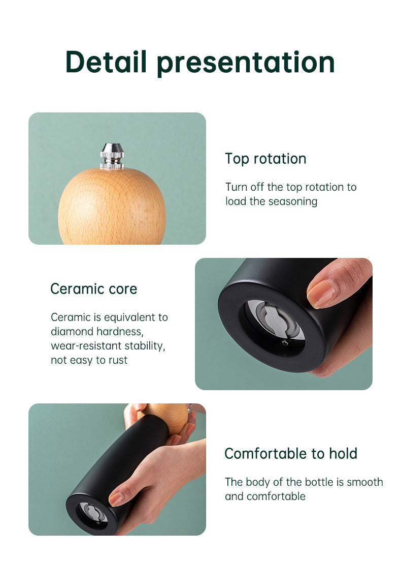Kitchen Adjustable Coarseness Wood Pepper Grinder Mill Wooden Manual Sea Ceramic Grinding Mechanism Salt Mill - Korvel