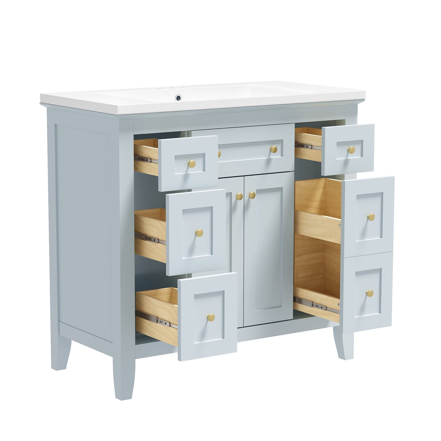 Meuble de salle de bain bleu clair de 36" avec évier en résine et rangement