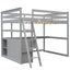 Full Size Loft Bed with Desk and Shelves - Gray
