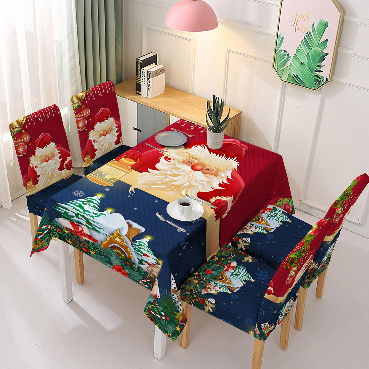 Festive Waterproof Tablecloth with Santa Claus Design