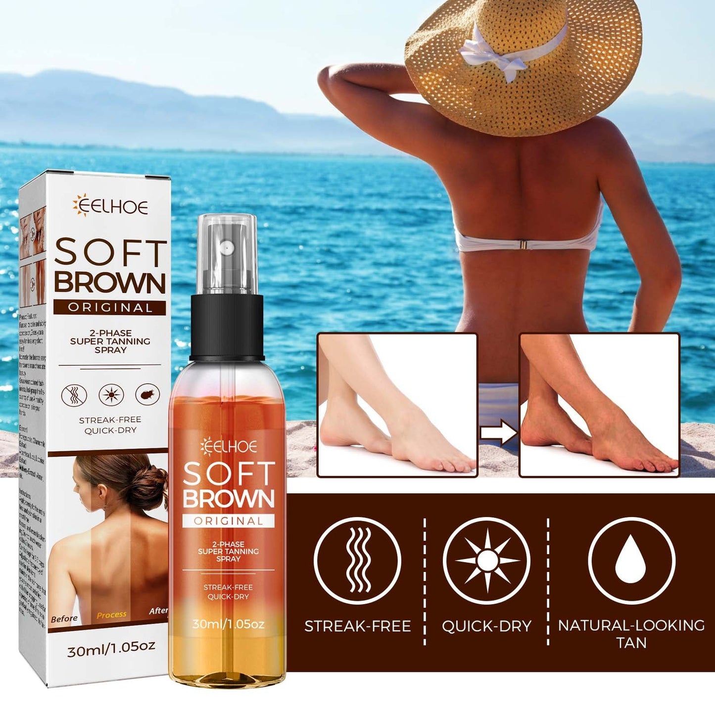 Helps Tan Spray, Helps Black Refreshing Natural Bronzer Wheat Color Helps Tan Spray - Korvel