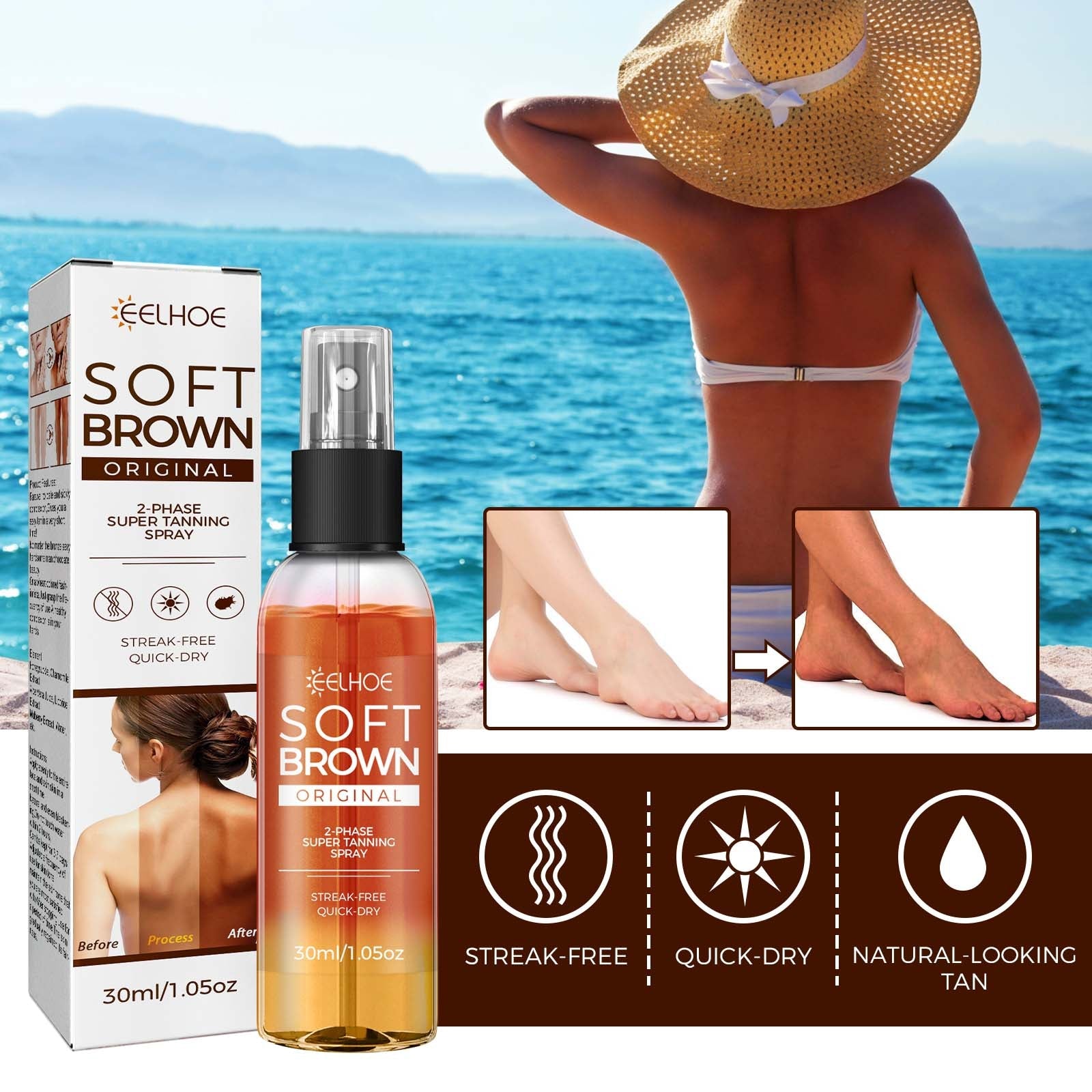 Helps Tan Spray, Helps Black Refreshing Natural Bronzer Wheat Color Helps Tan Spray - Korvel