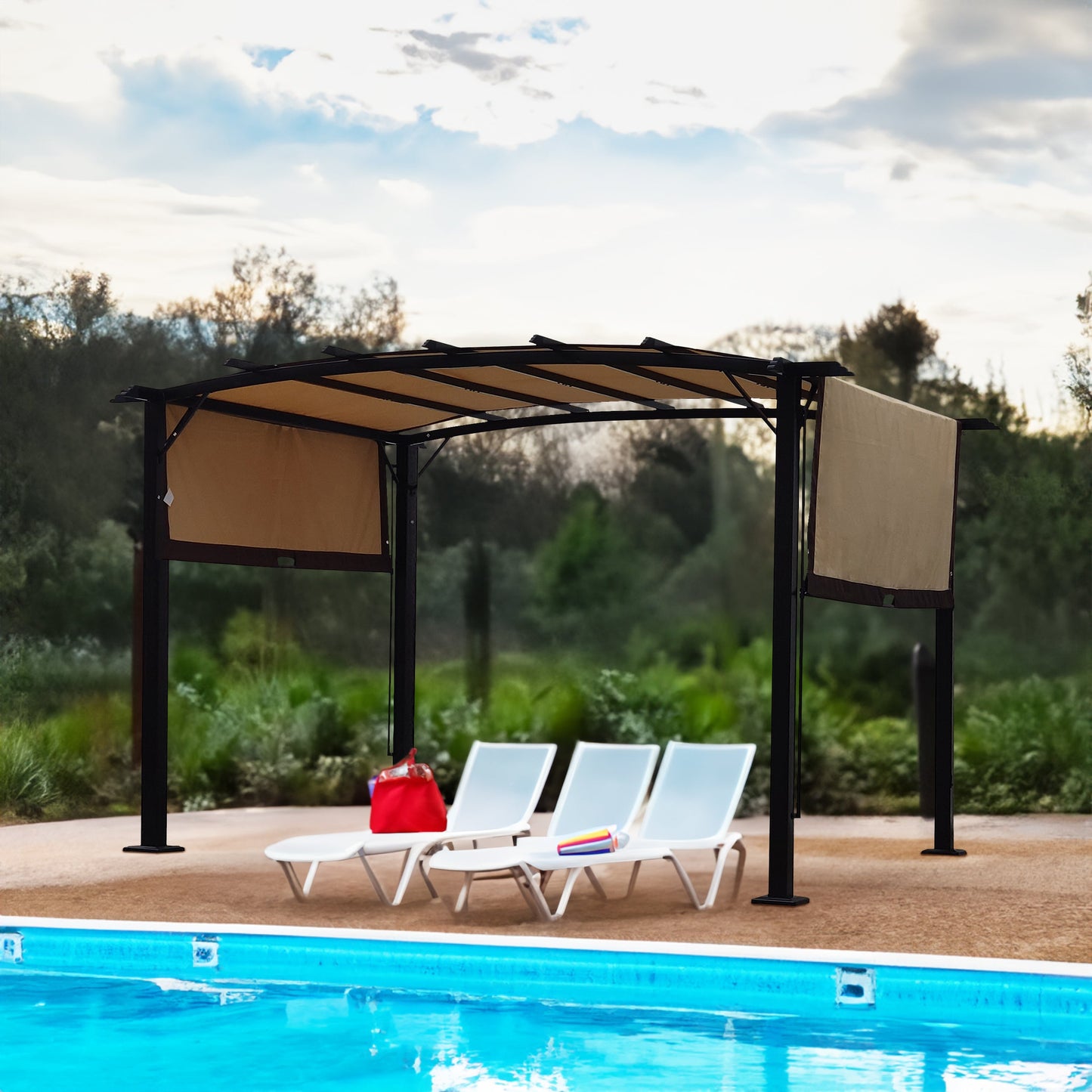 12 x 9 Ft Outdoor Pergola with Retractable Shade Canopy