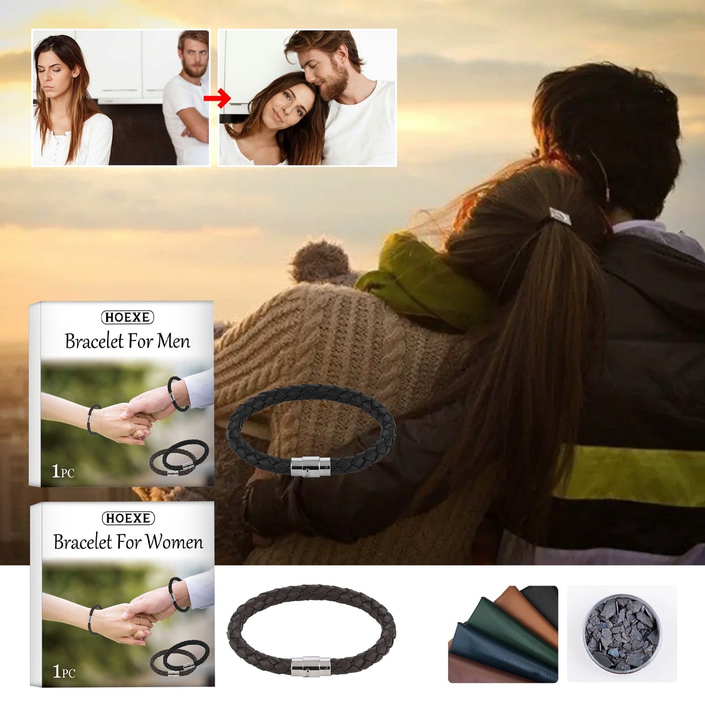Pulsera de Pareja Elegante en Cuero PU y Aleación