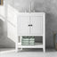 24" White Modern Sleek Bathroom Vanity Elegant Ceramic Sink with Solid Wood Frame Open Style Shelf - Korvel