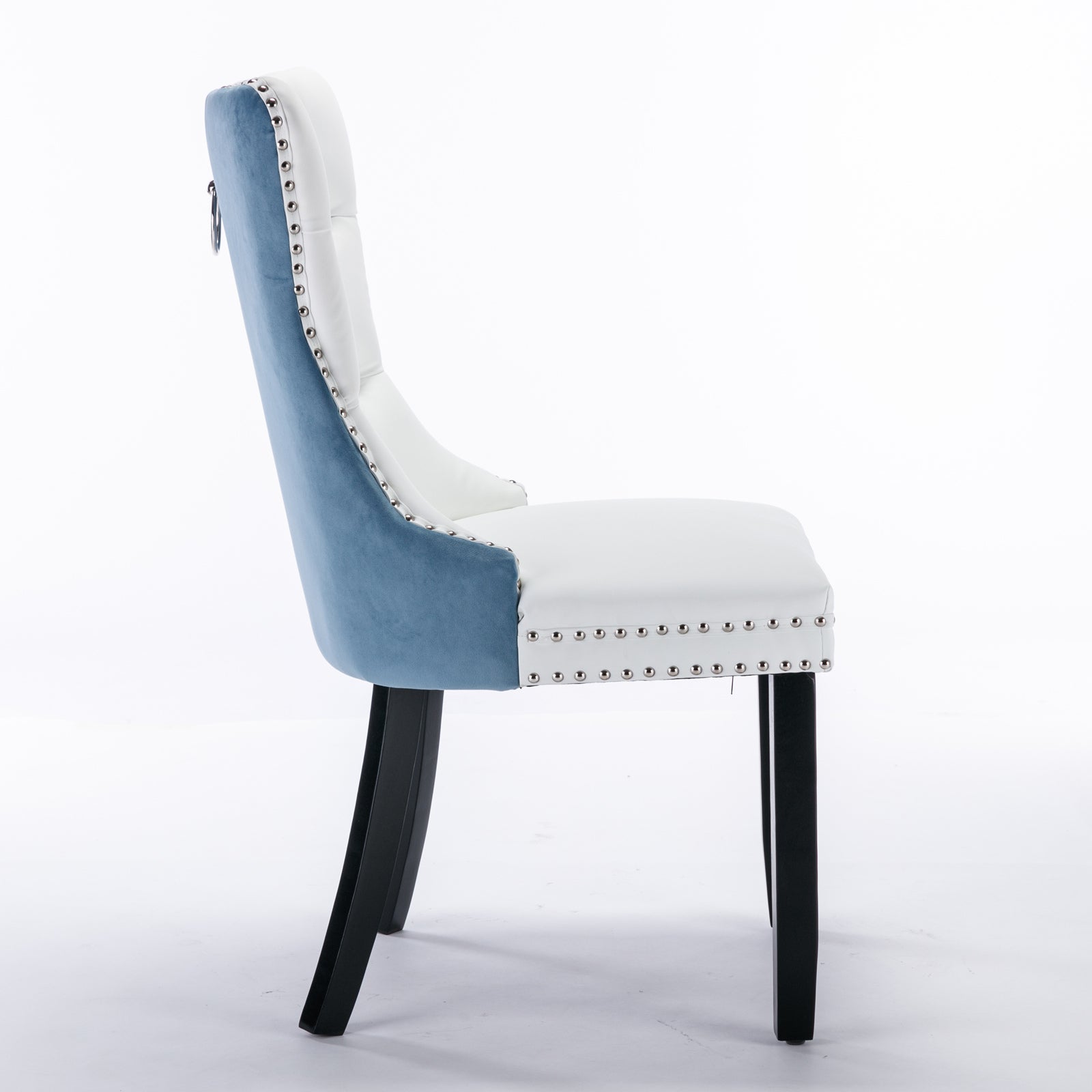 A&A Furniture Nikki Collection Modern High-end Tufted Solid Wood Contemporary PU 2-Pcs Set White+Light Blue - Korvel