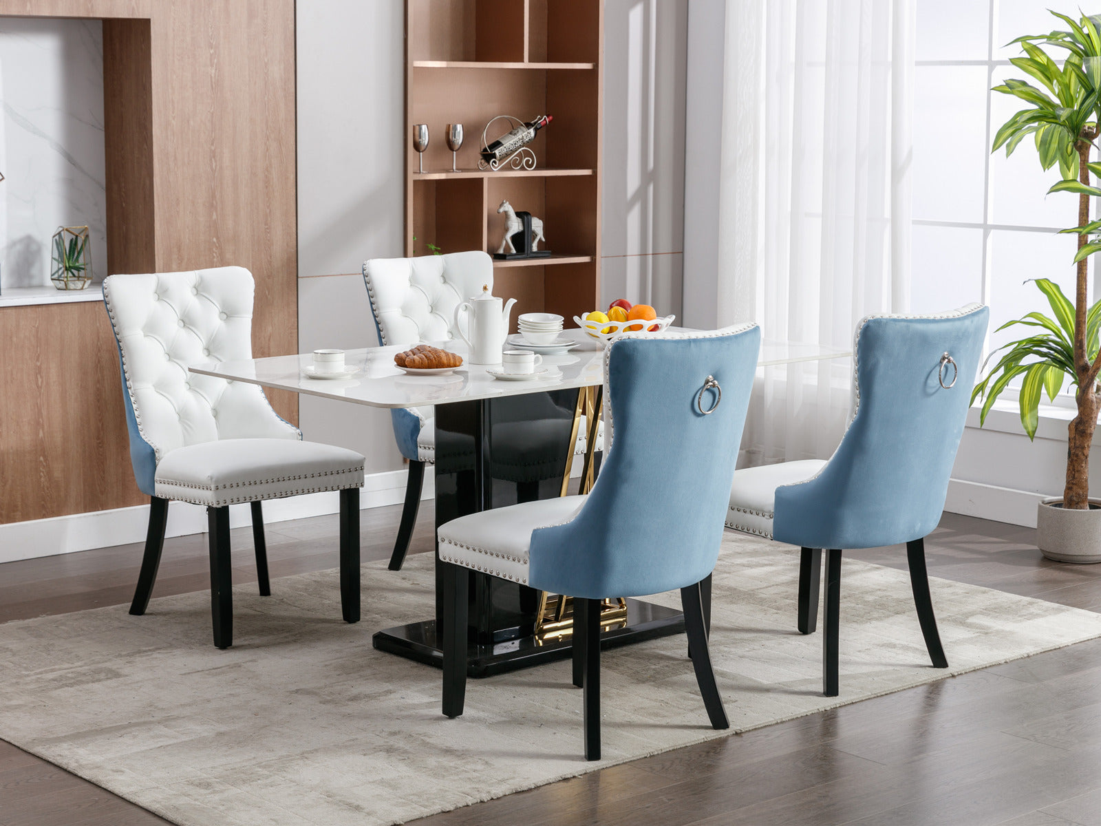 A&A Furniture Nikki Collection Modern High-end Tufted Solid Wood Contemporary PU 2-Pcs Set White+Light Blue - Korvel