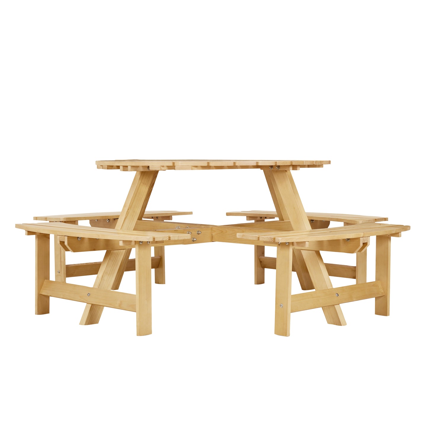 Outdoor picnic table for 8 people, circular picnic table for 8 people, with 4 embedded bench tables and bench sets - Korvel