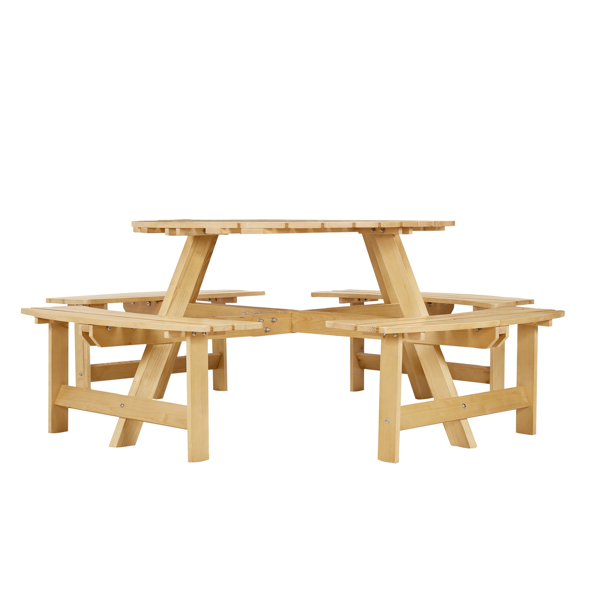 Outdoor picnic table for 8 people, circular picnic table for 8 people, with 4 embedded bench tables and bench sets - Korvel