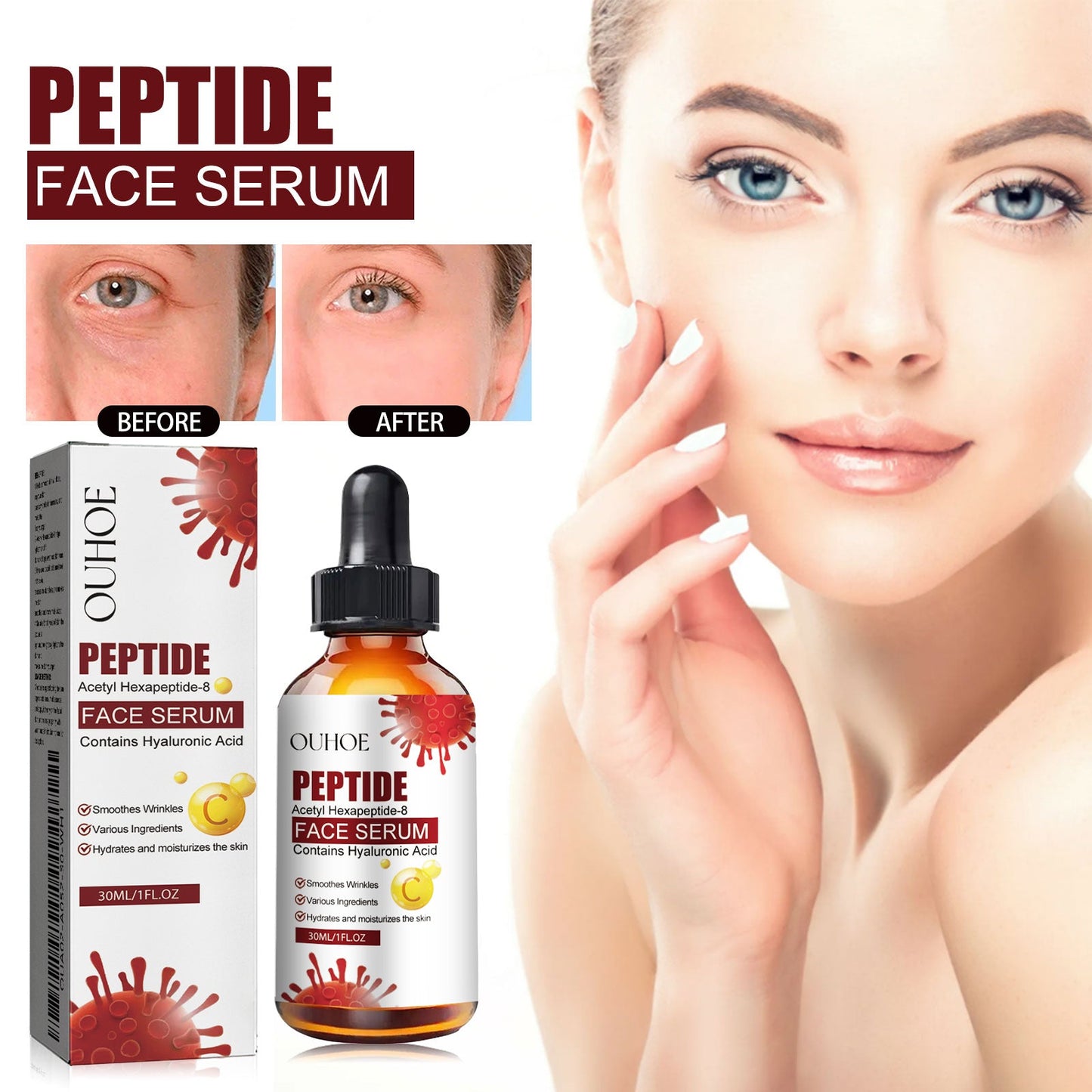 Peptide Face Serum, Fade Out Fine Lines On Your Forehead Skin Moist Hydrating Anti-Aging Essence - Korvel