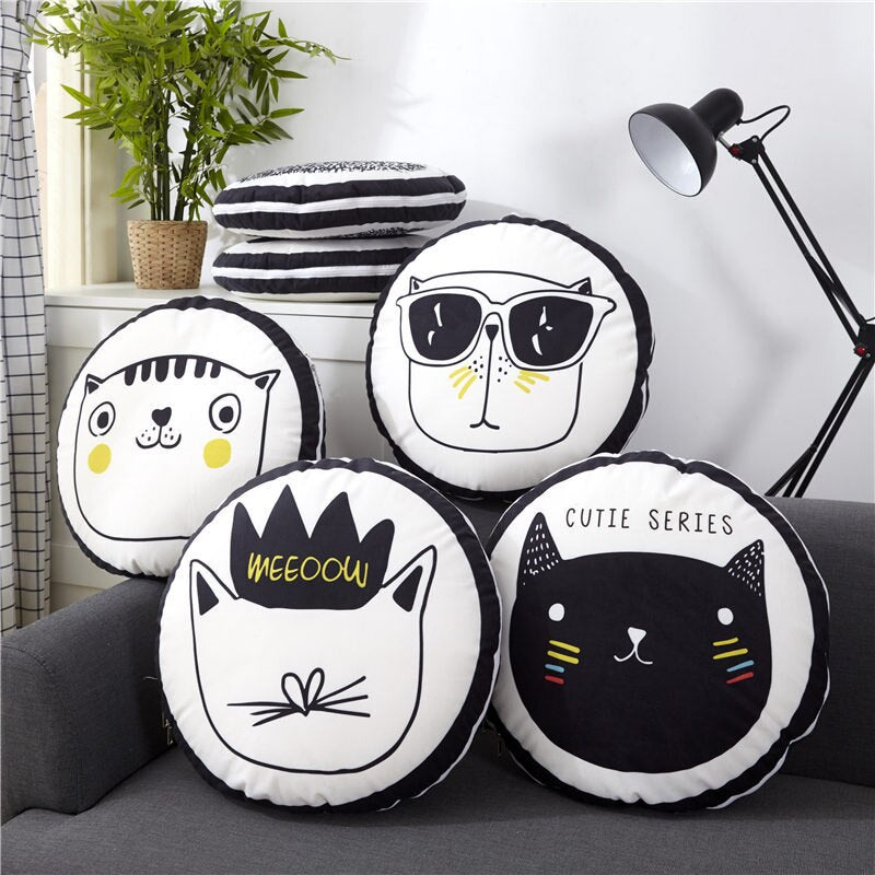 40cm Multifunction Cartoon Cool Cat Plush Round Portable Cushion Blanket Air Conditioning Quilt Throw Pillows for Car Sofa - Korvel