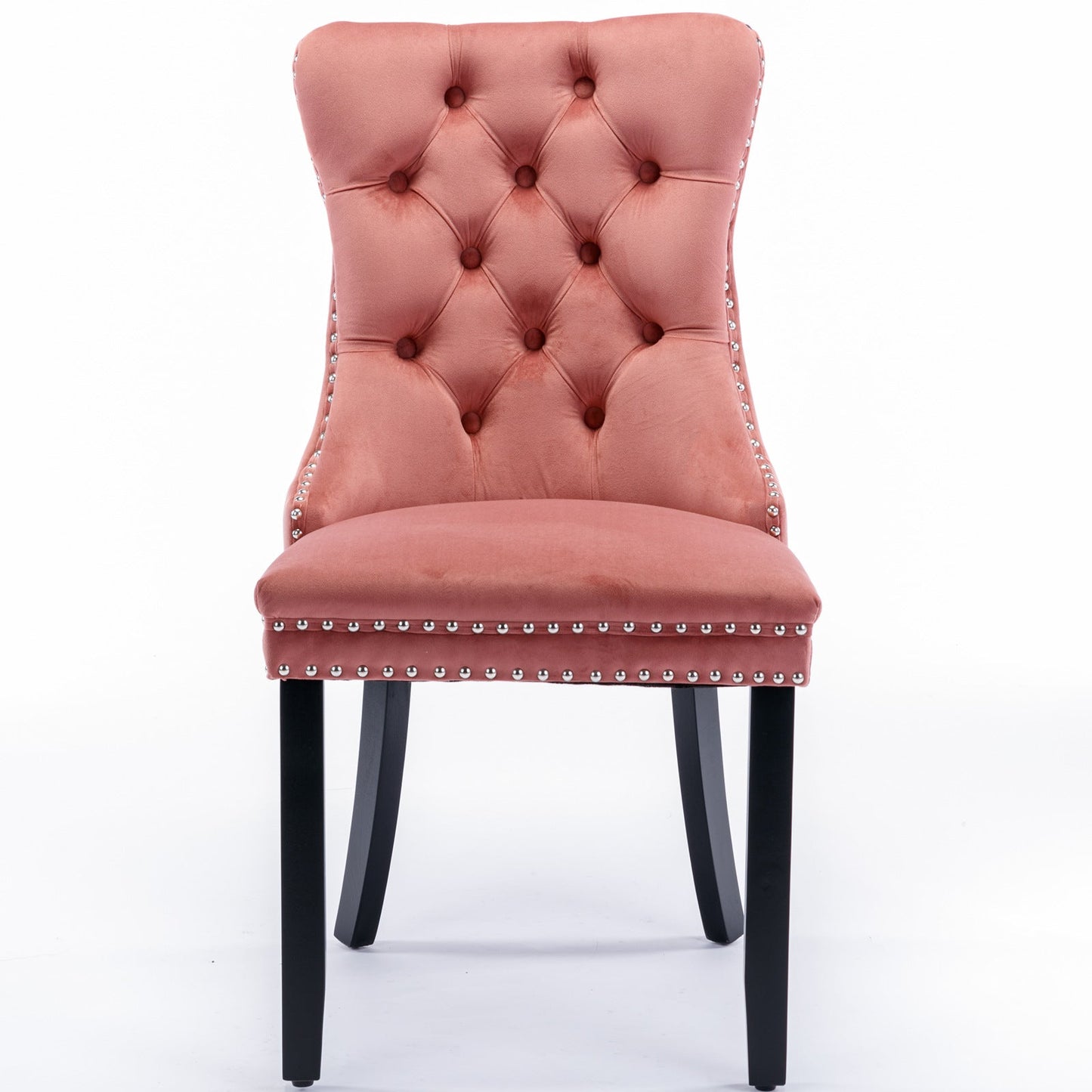 High-end Tufted Solid Wood Contemporary Velvet Upholstered Dining Chair with Wood Legs Nailhead Trim 2-Pcs Set Pink - Korvel