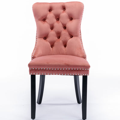 High-end Tufted Solid Wood Contemporary Velvet Upholstered Dining Chair with Wood Legs Nailhead Trim 2-Pcs Set Pink - Korvel