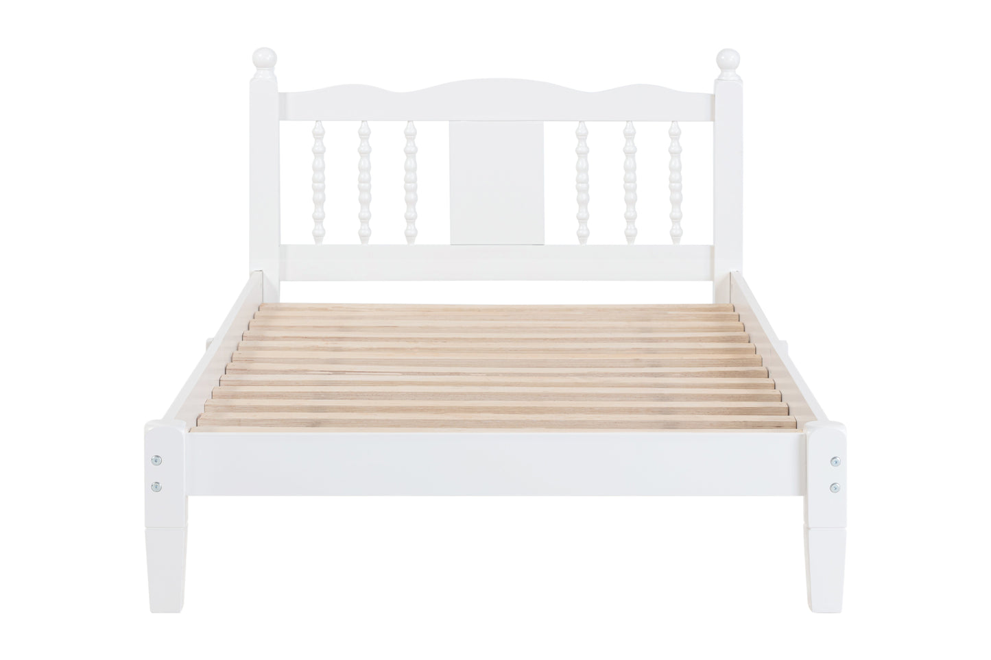 Twin Bed with Column-Decoration Headboard, with Bed Slats,White - Korvel