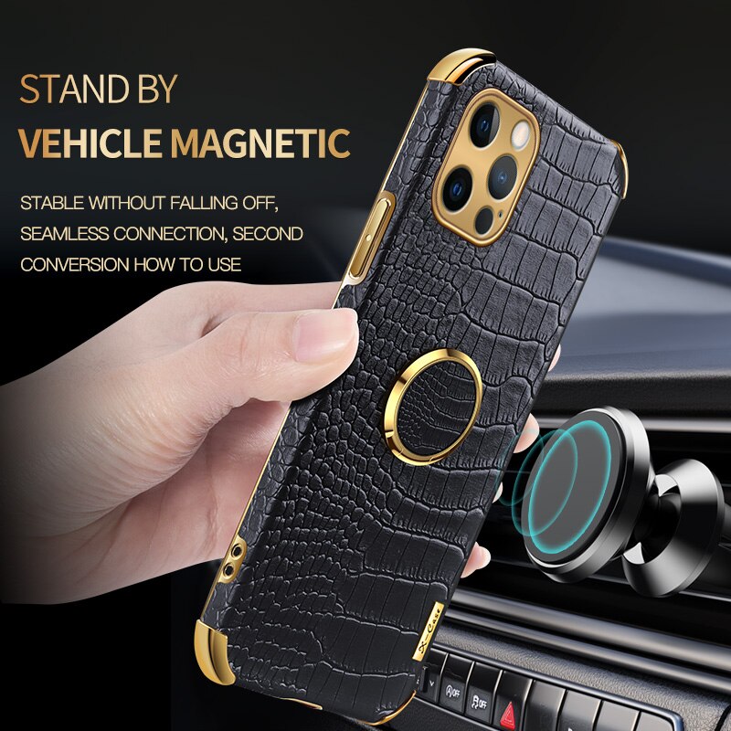 Luxury Crocodile pattern Leather Holder Phone Case For iPhone 11 12 13 Pro Max Mini X XR XSMax 7 8 Plus SE 2020 Shockproof Cover - Korvel