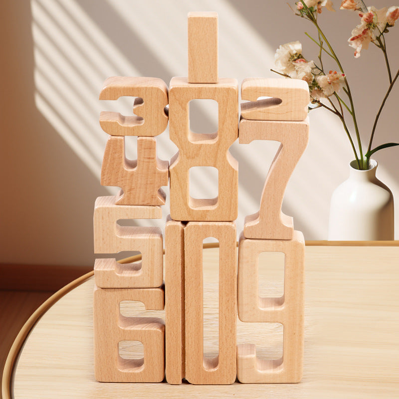 Children's Montessori early education teaching aids, large particle beech wood digital building blocks, kindergarten enlightenment assembly, stacking and height toys - Korvel