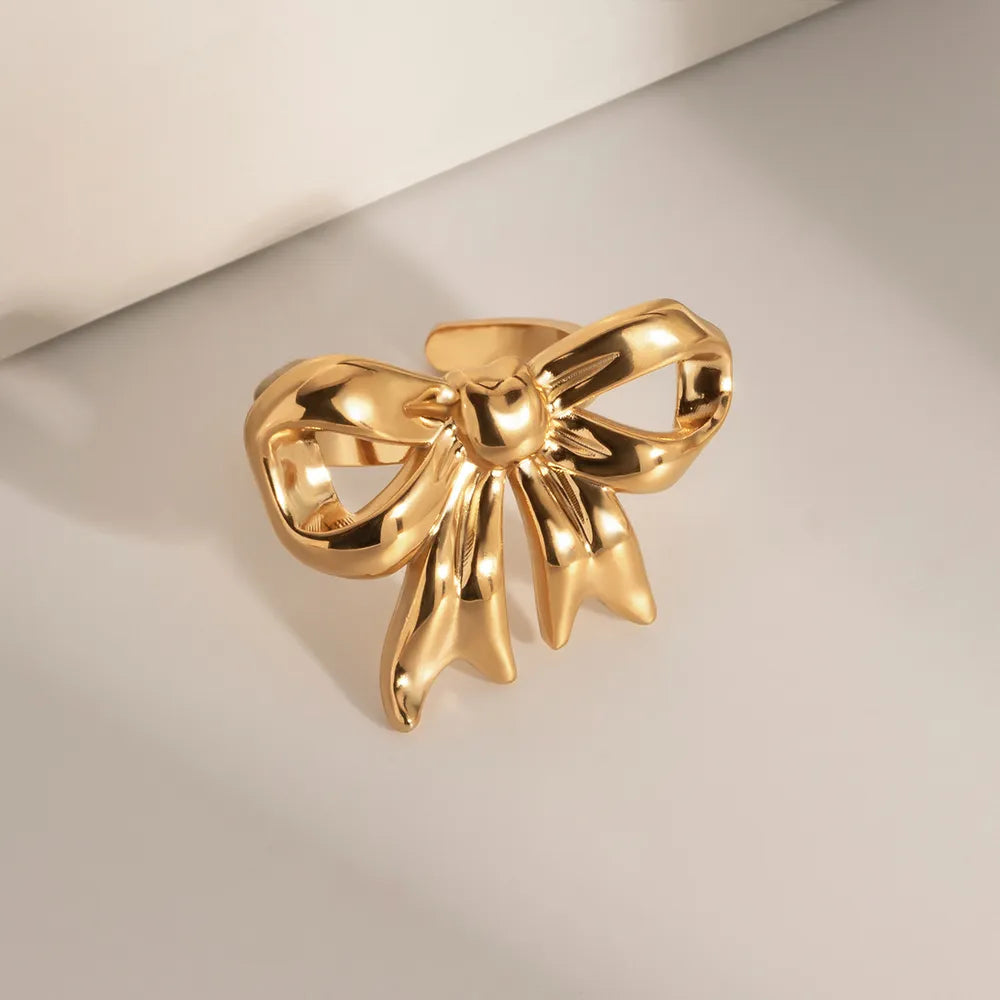 18K Gold-Plated Stainless Steel Bow Ring - Korvel