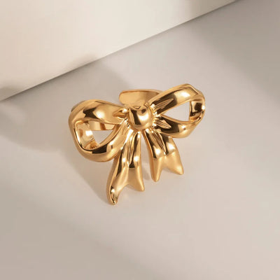 18K Gold-Plated Stainless Steel Bow Ring - Korvel