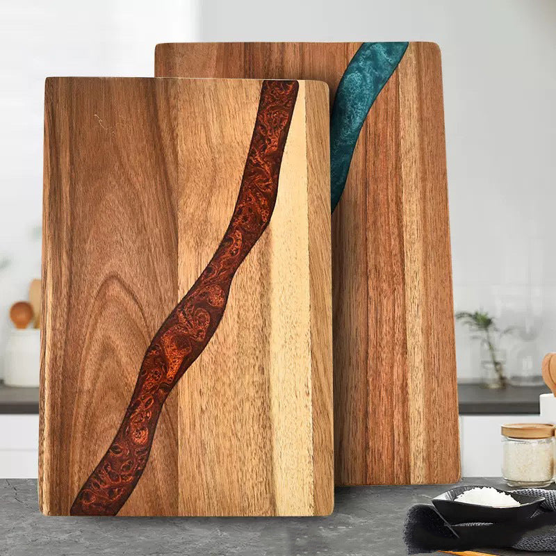 Heavy Duty Serving Tray Chopping Board With Ocean Wave  Epoxy Resin Wood Cutting Board - Korvel