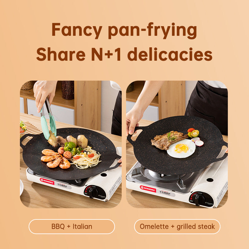 Outdoor Camping Domestic Barbecue Pan Korean Style Round Portable General Purpose Fried Egg Pan Iron Plate Barbecue Pan - Korvel