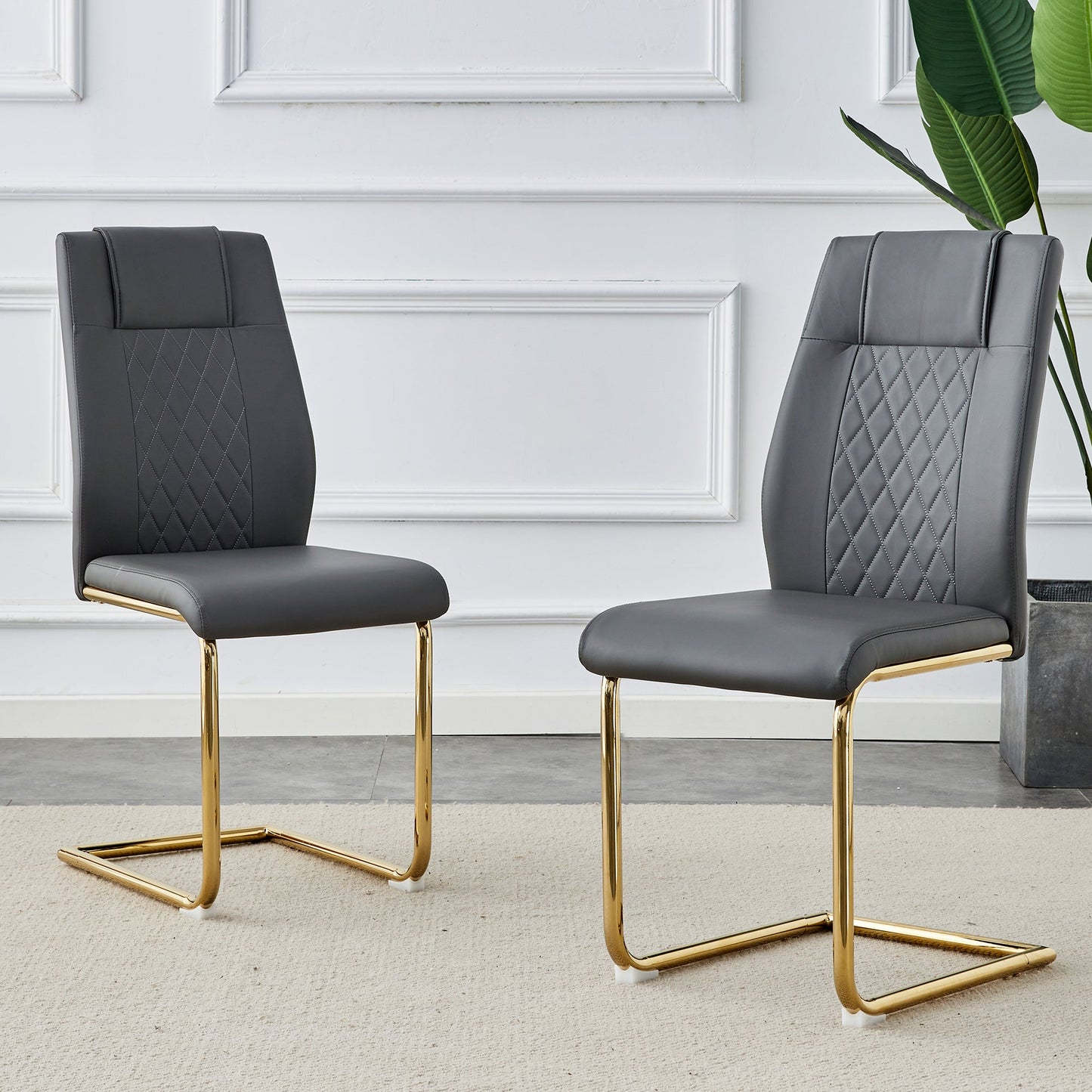 Premium Faux Leather Cushioned Dining Chairs with Metal Legs