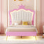 Twin Size Upholstered Bed Frame with LED Lights - Pink & White