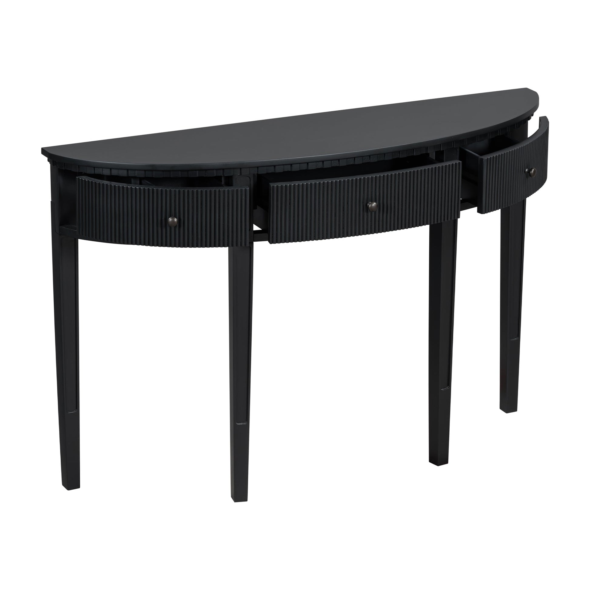 U-Style Distinctive Features of Pine Veneer Console Table with Vertical Stripe Drawer Fronts and Four Legs - Korvel