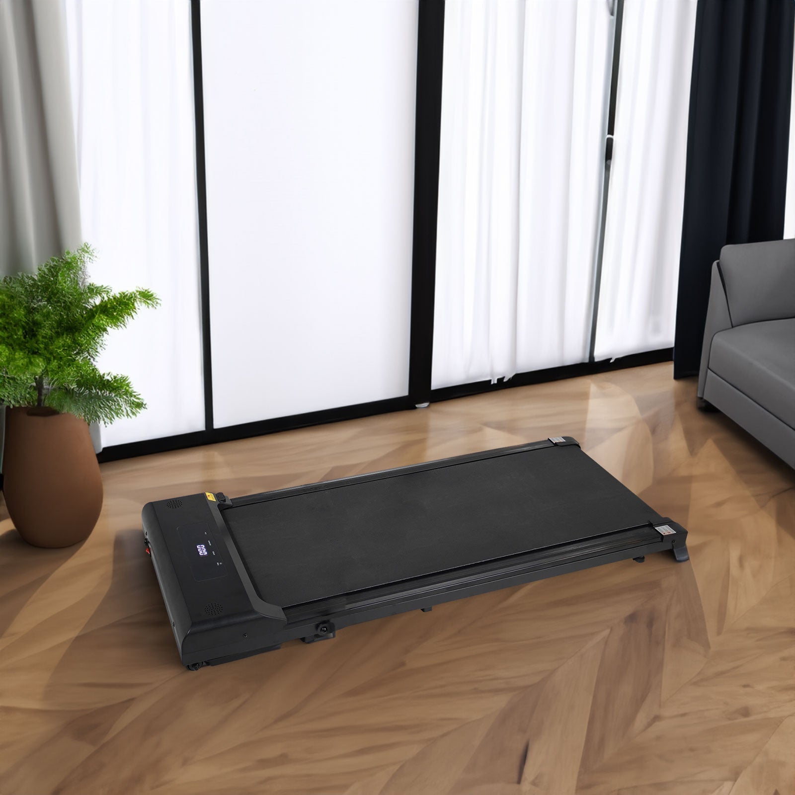 Portable treadmill with remote control, a 240 pound walking and jogging machine, and a black capacity - Korvel