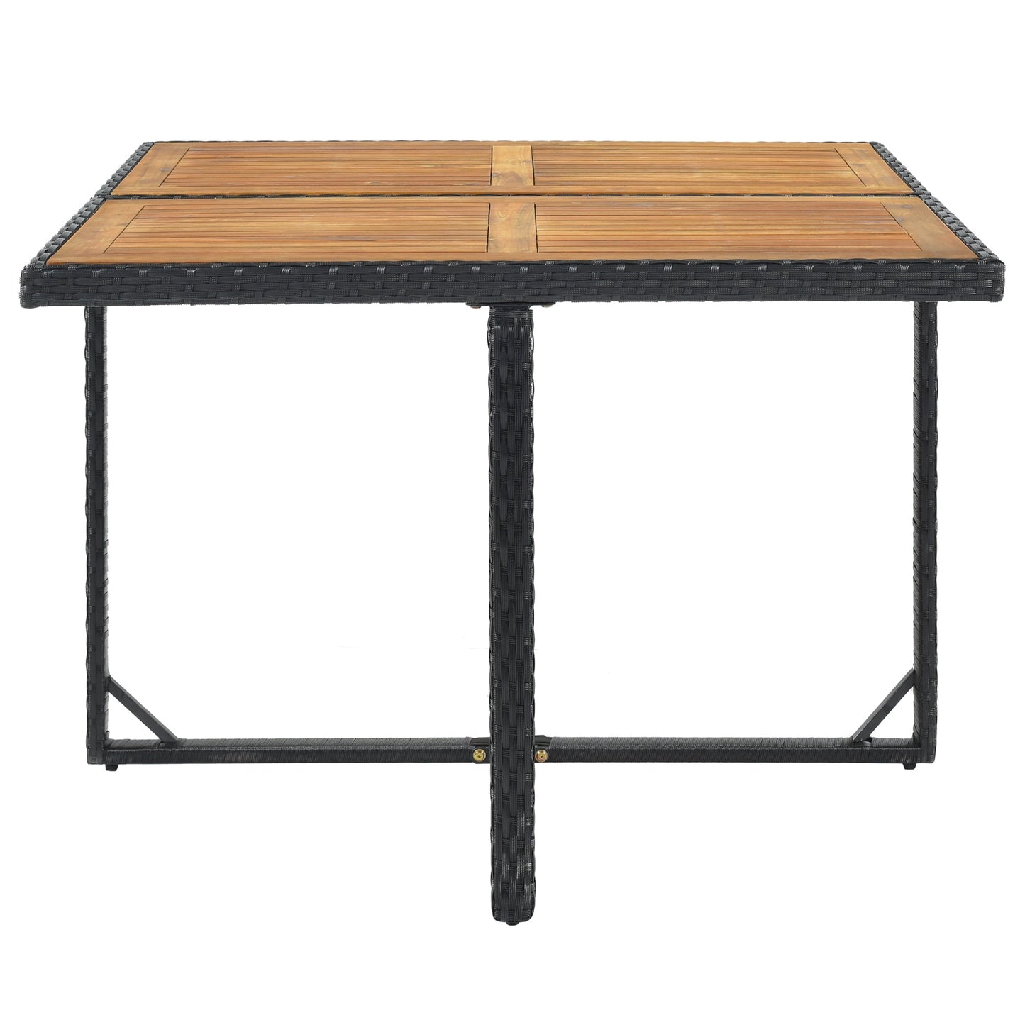 TOPMAX Patio All-Weather PE Wicker Dining Table Set with Wood Tabletop for 8, Black Rattan+Beige Cushion (9-Piece) - Korvel