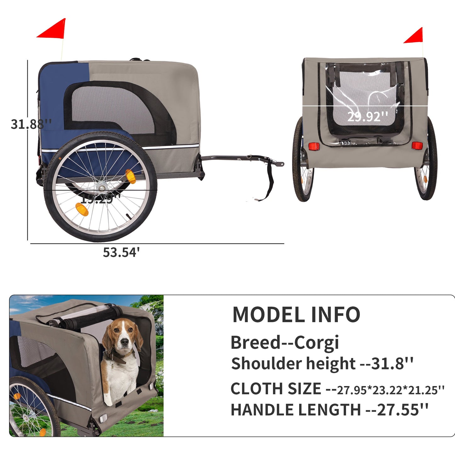 Tangkula Dog Bike Trailer Breathable Mesh Dog Cart with 3 Entrances Safety Flag 8 Reflectors - Korvel