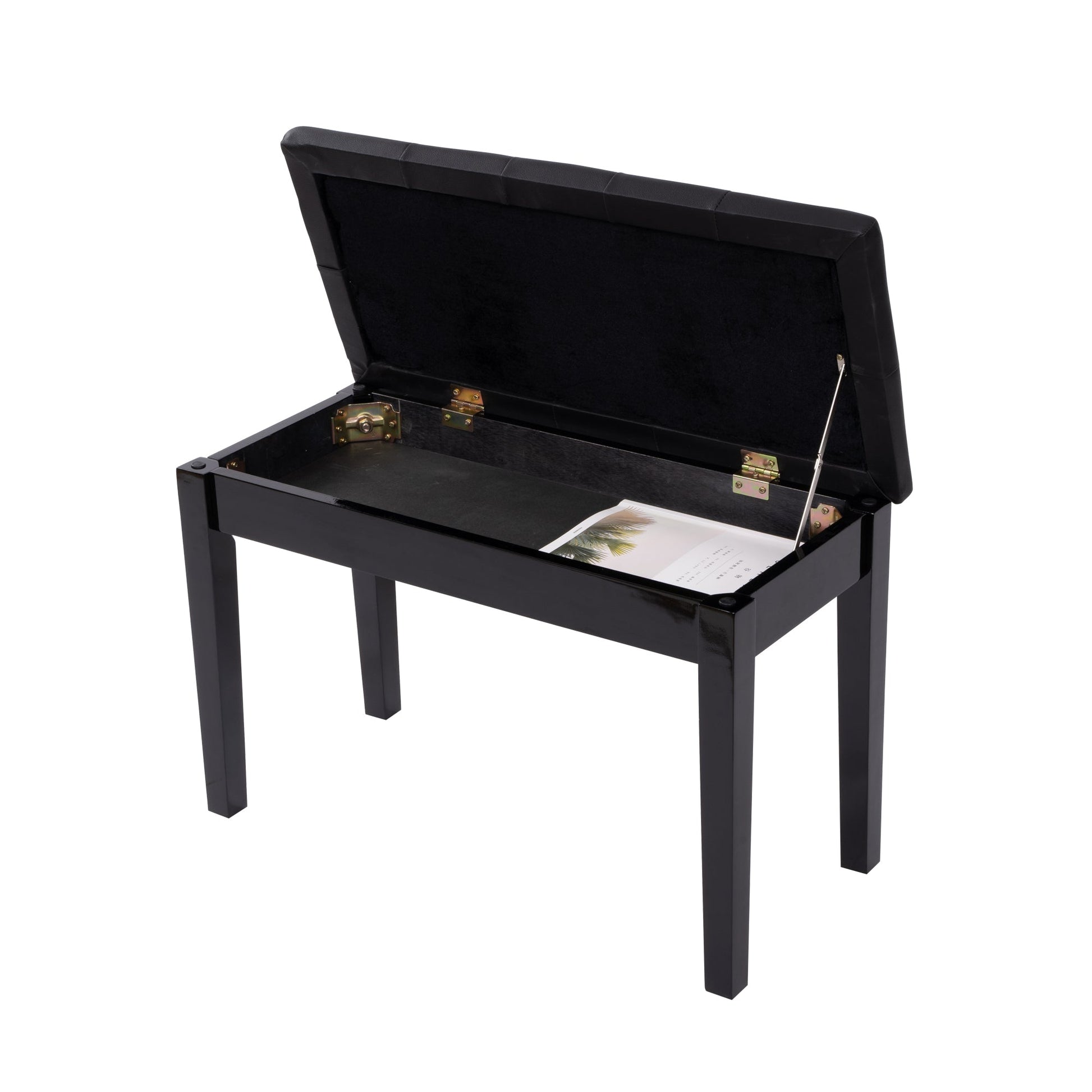 Piano Bench with Padded Cushion and Music Book Storage Compartment, Duet Wooden Seat, 13.7 x 29.5 x 20 inches, Load 440lb Black - Korvel
