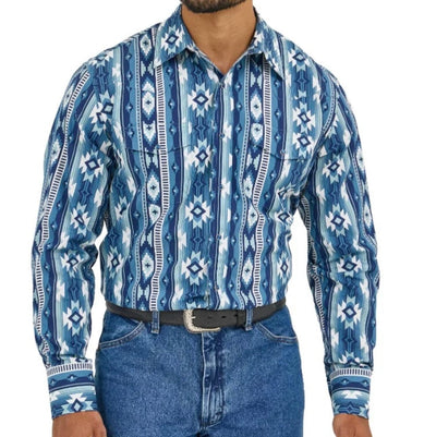 Men's Wrangler Blue Checotah Long Sleeve Shirt - Korvel