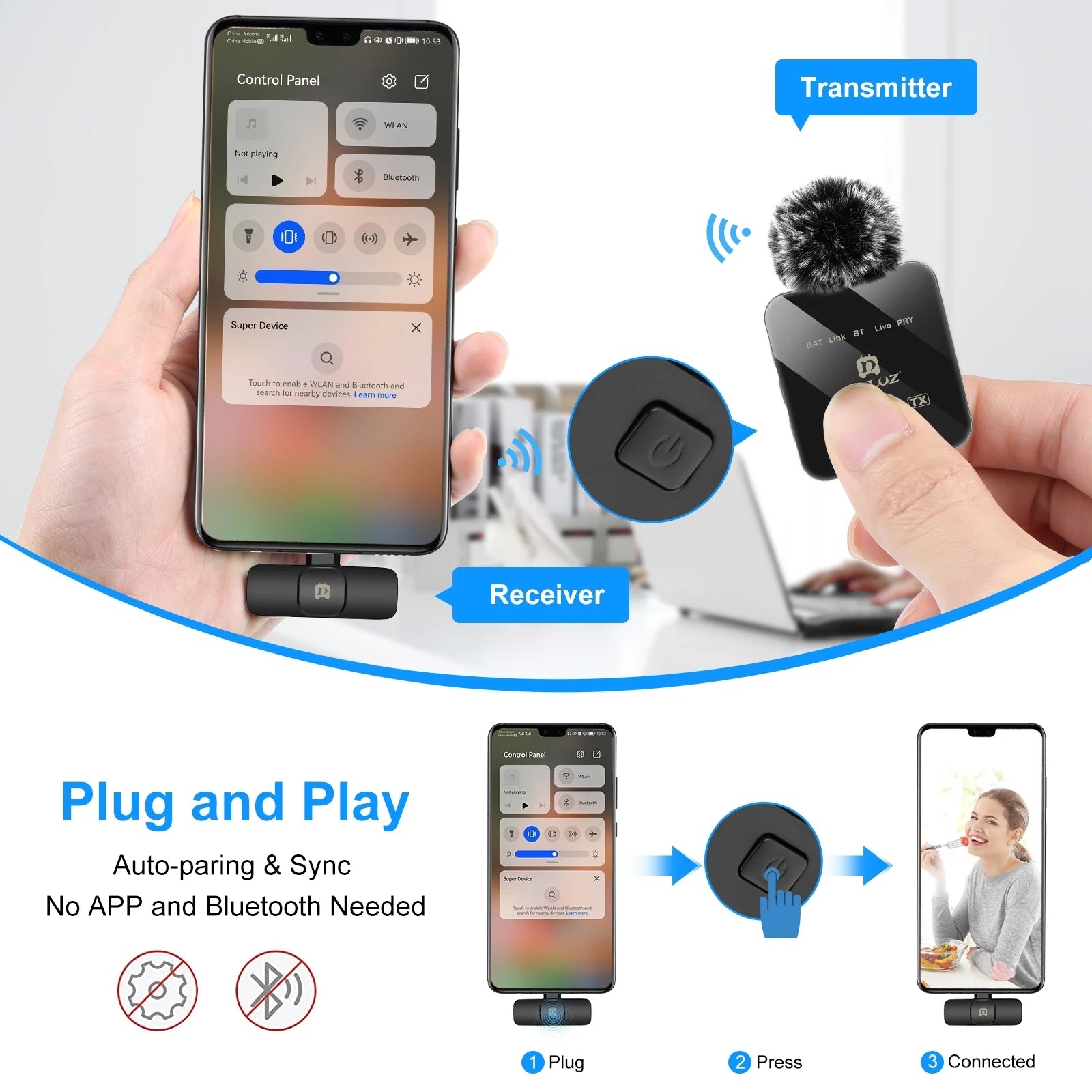 Wireless lavalier microphone mobile phone outdoor live recording noise reduction 1-to-2 wireless microphone - Korvel