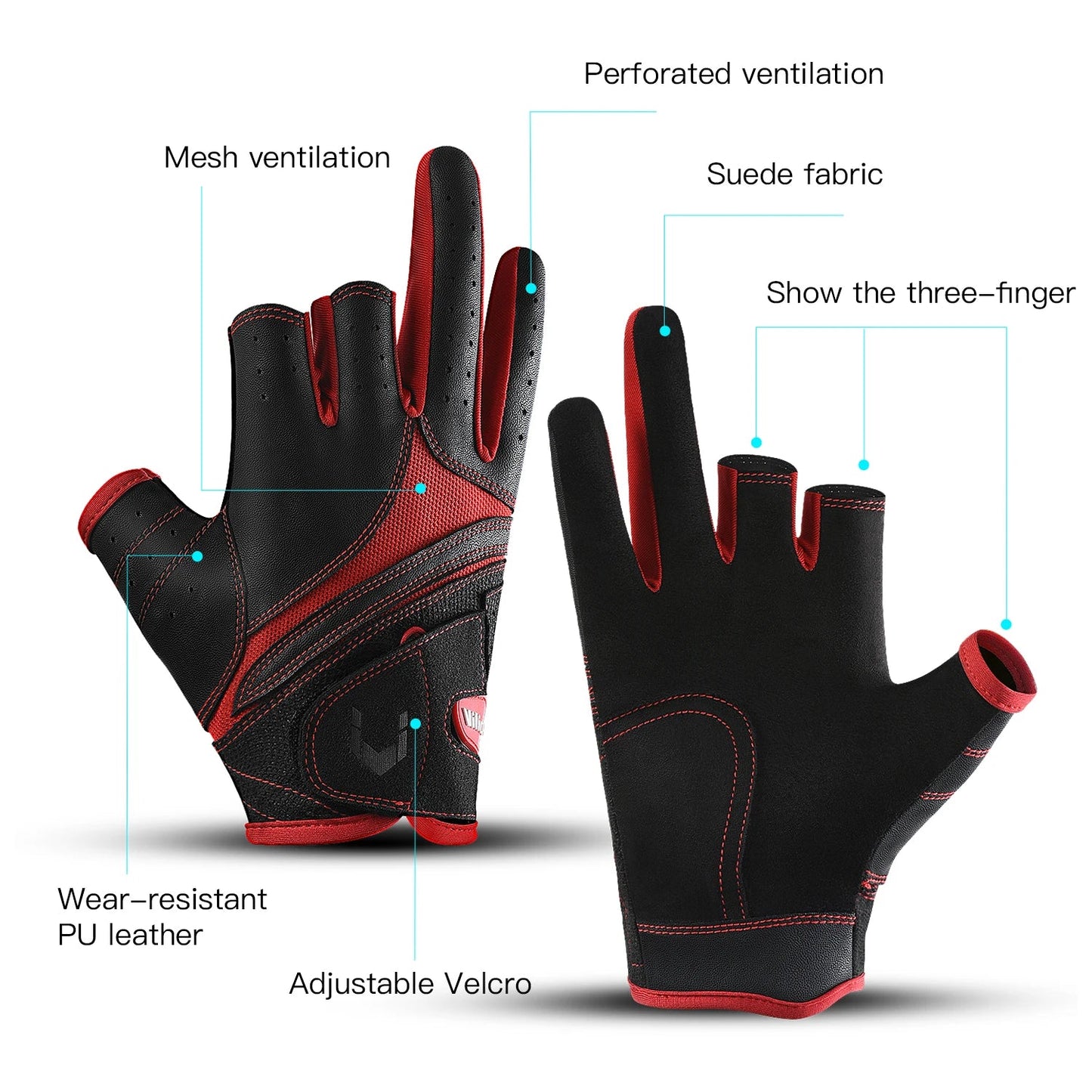 Outdoor sports autumn and winter anti slip breathable dew three finger wear-resistant and anti cutting lure fishing gloves - Korvel