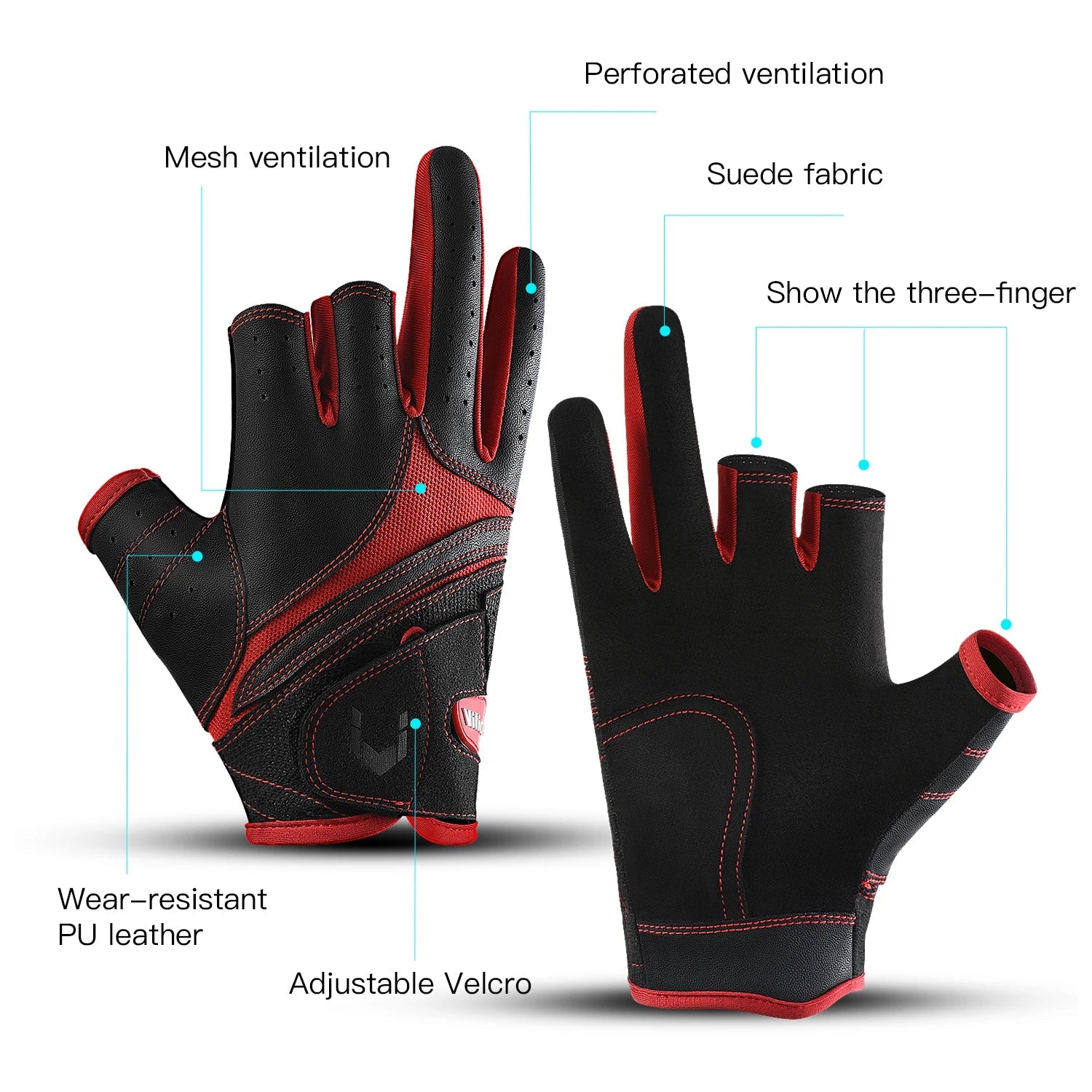 Outdoor sports autumn and winter anti slip breathable dew three finger wear-resistant and anti cutting lure fishing gloves - Korvel