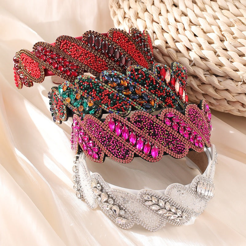 Gorgeous Mizhu Water Diamond Baroque Retro Wide Edge Hair Accessories - Korvel