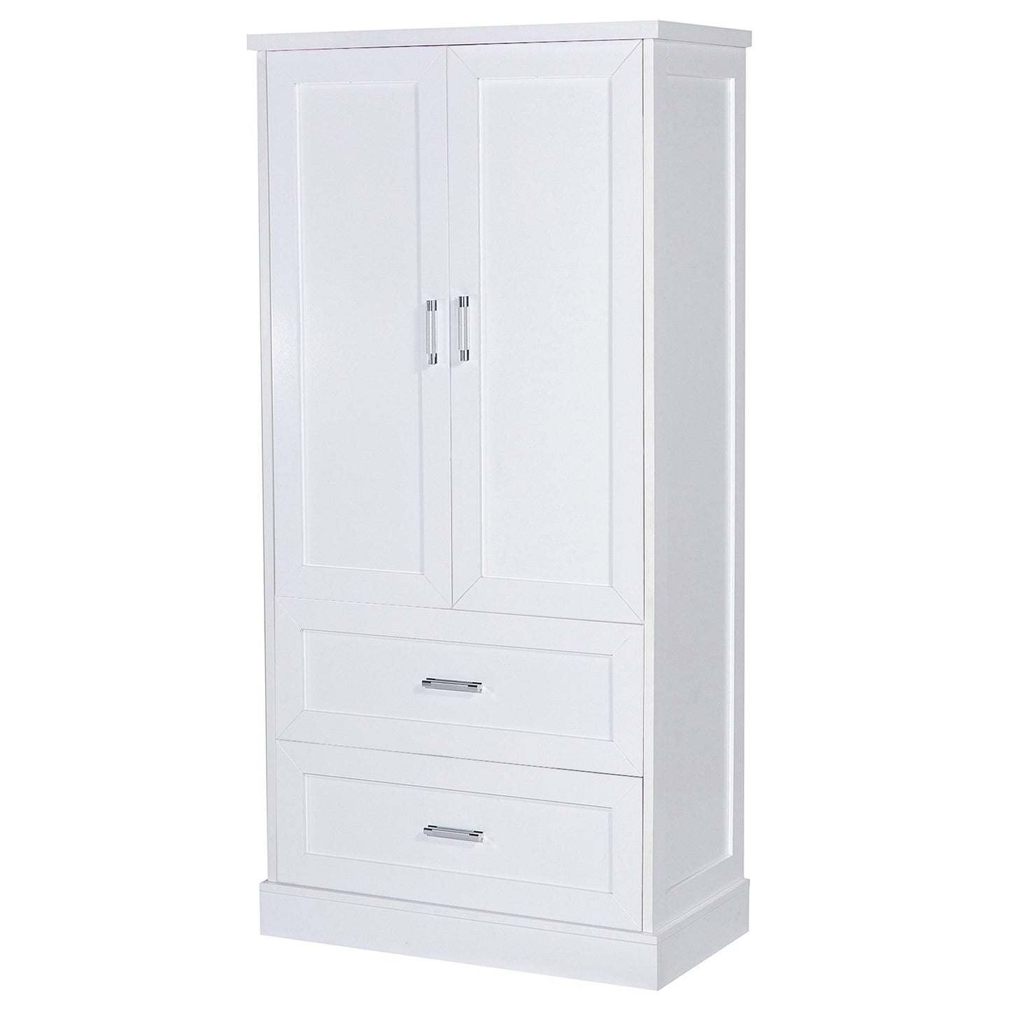 Tall Bathroom Storage Cabinet, Cabinet with Two Doors and Drawers, Adjustable Shelf, MDF Board, White - Korvel