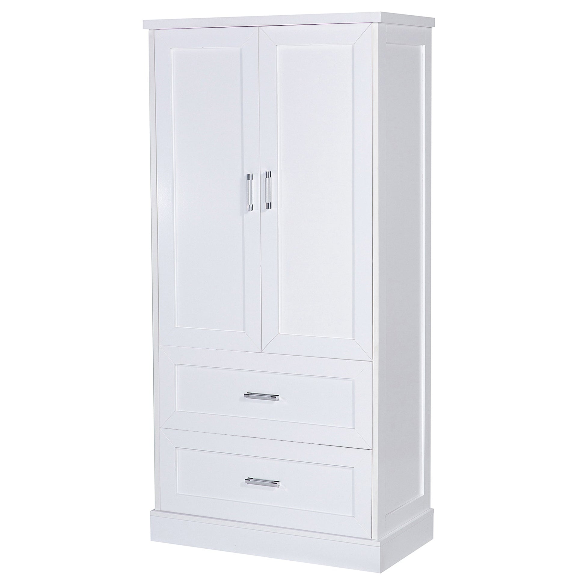 Tall Bathroom Storage Cabinet, Cabinet with Two Doors and Drawers, Adjustable Shelf, MDF Board, White - Korvel